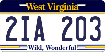 WV license plate 2IA203
