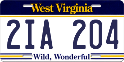 WV license plate 2IA204