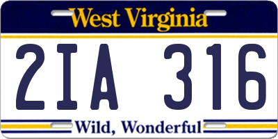 WV license plate 2IA316