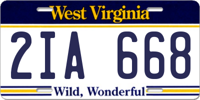WV license plate 2IA668