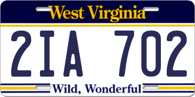 WV license plate 2IA702