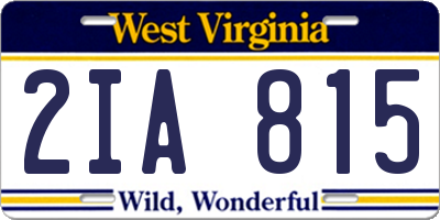 WV license plate 2IA815