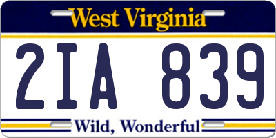 WV license plate 2IA839