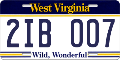 WV license plate 2IB007