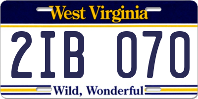 WV license plate 2IB070