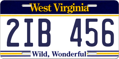 WV license plate 2IB456