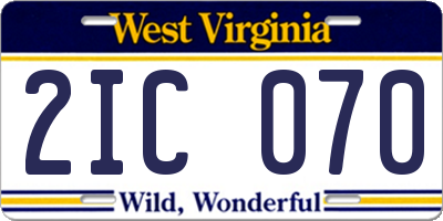 WV license plate 2IC070