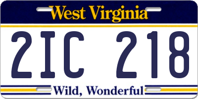 WV license plate 2IC218