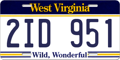 WV license plate 2ID951