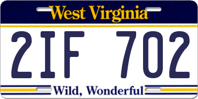 WV license plate 2IF702