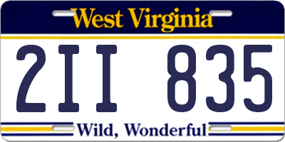 WV license plate 2II835