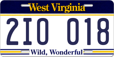 WV license plate 2IO018