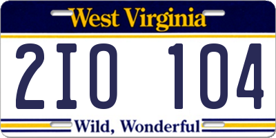 WV license plate 2IO104