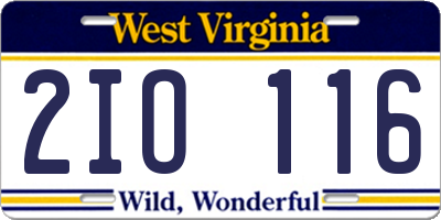 WV license plate 2IO116