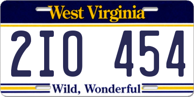 WV license plate 2IO454