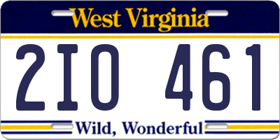 WV license plate 2IO461
