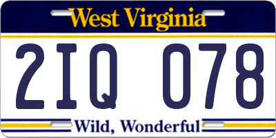 WV license plate 2IQ078