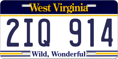 WV license plate 2IQ914