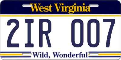 WV license plate 2IR007