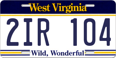 WV license plate 2IR104