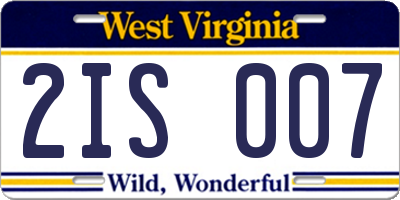 WV license plate 2IS007