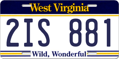 WV license plate 2IS881
