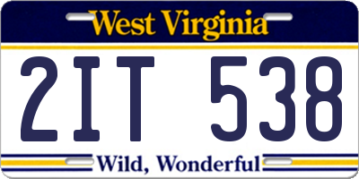 WV license plate 2IT538