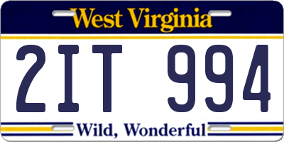 WV license plate 2IT994