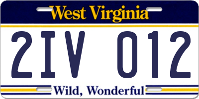 WV license plate 2IV012