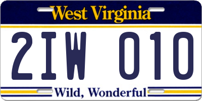 WV license plate 2IW010