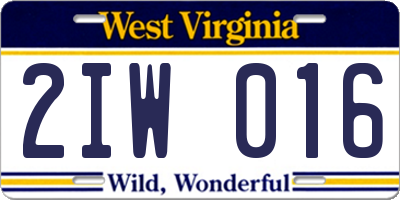 WV license plate 2IW016