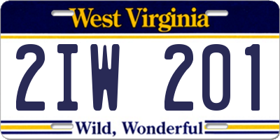 WV license plate 2IW201
