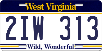 WV license plate 2IW313