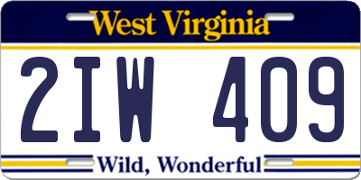 WV license plate 2IW409