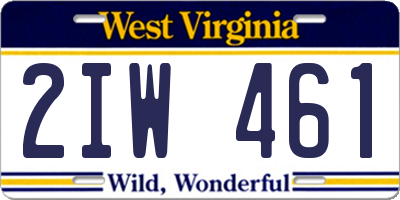 WV license plate 2IW461