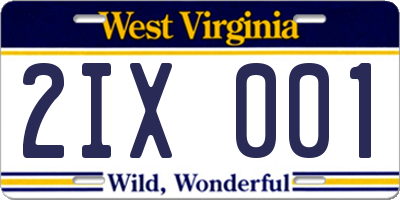 WV license plate 2IX001