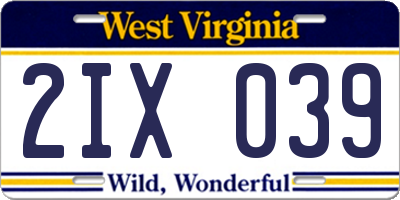 WV license plate 2IX039