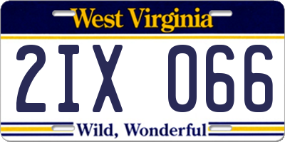WV license plate 2IX066