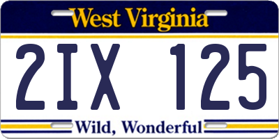 WV license plate 2IX125