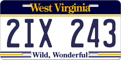 WV license plate 2IX243