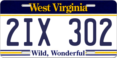 WV license plate 2IX302
