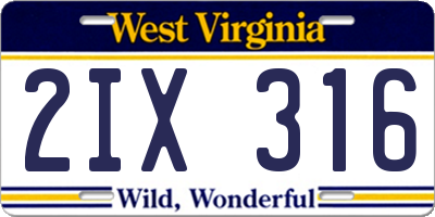 WV license plate 2IX316