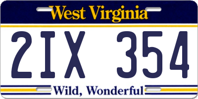 WV license plate 2IX354
