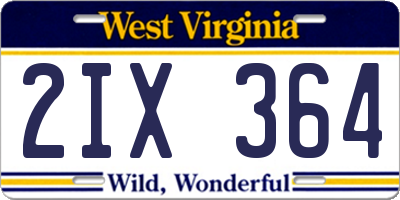 WV license plate 2IX364
