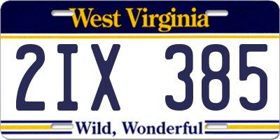 WV license plate 2IX385