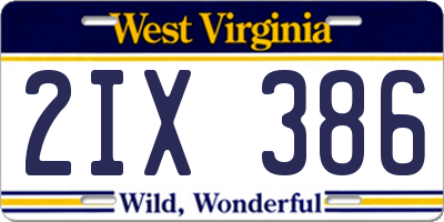 WV license plate 2IX386