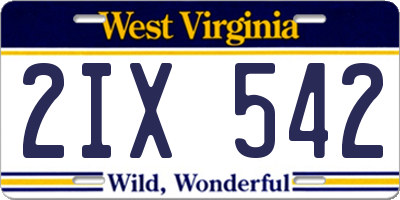 WV license plate 2IX542