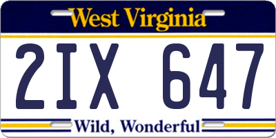 WV license plate 2IX647