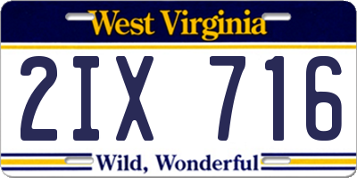 WV license plate 2IX716