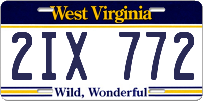 WV license plate 2IX772